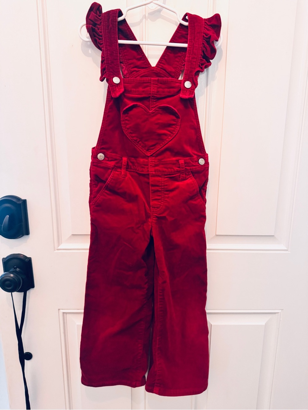 GAP kids Red Velvet Heart-Bib Ruffled Strap Overalls